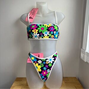 Women’s vintage 90s Y2K dead stock retro psychedelic floral bikini set Sz L NWT
